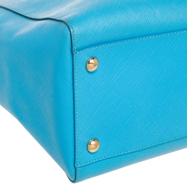 Pre Owned Salvatore Ferragamo Light Blue Saffiano Leather Vara Bow Tote