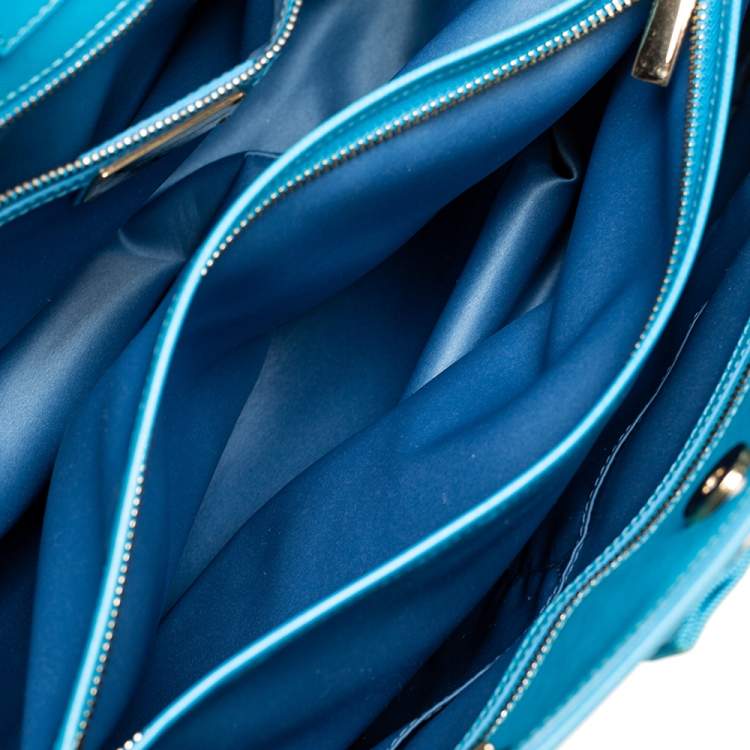 Pre Owned Salvatore Ferragamo Light Blue Saffiano Leather Vara Bow Tote