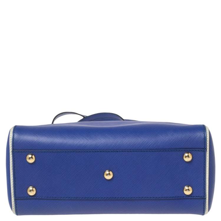 Pre Owned Salvatore Ferragamo Blue/White Leather Batik Tote