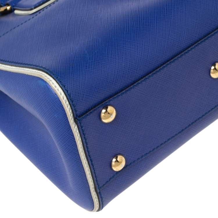 Pre Owned Salvatore Ferragamo Blue/White Leather Batik Tote