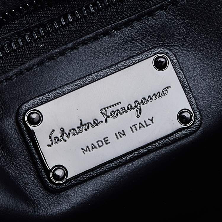Pre Owned Salvatore Ferragamo Black/Multicolor Woven Leather And Fabric Vara Bow Shoulder Bag