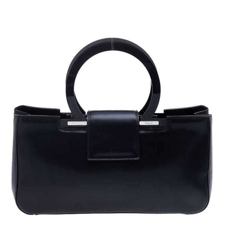 Pre Owned Salvatore Ferragamo Black Leather Gancio Satchel