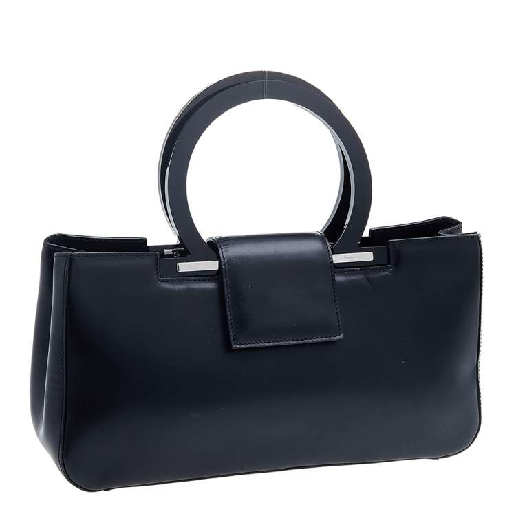Pre Owned Salvatore Ferragamo Black Leather Gancio Satchel