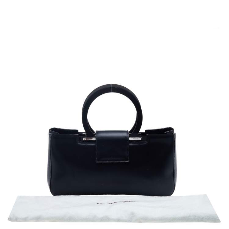 Pre Owned Salvatore Ferragamo Black Leather Gancio Satchel