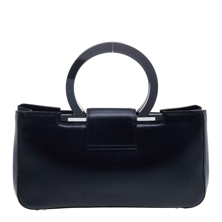 Pre Owned Salvatore Ferragamo Black Leather Gancio Satchel