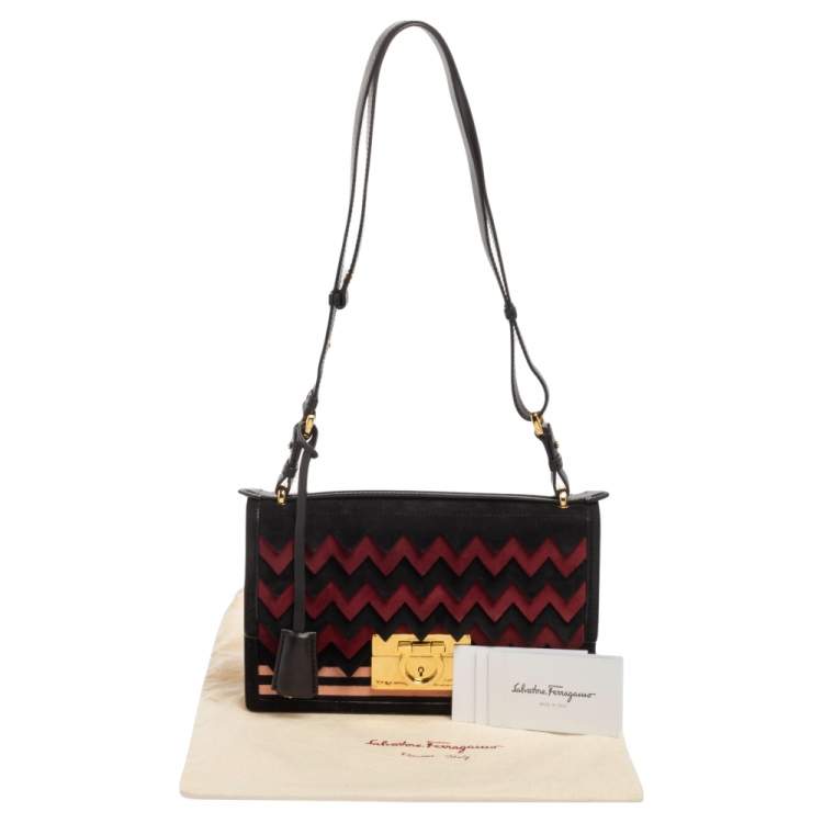 Pre Owned Salvatore Ferragamo Multicolor Suede And Leather Aileen Shoulder Bag