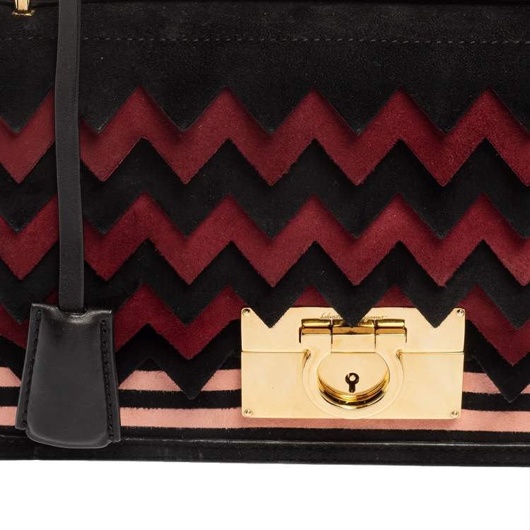 Pre Owned Salvatore Ferragamo Multicolor Suede And Leather Aileen Shoulder Bag