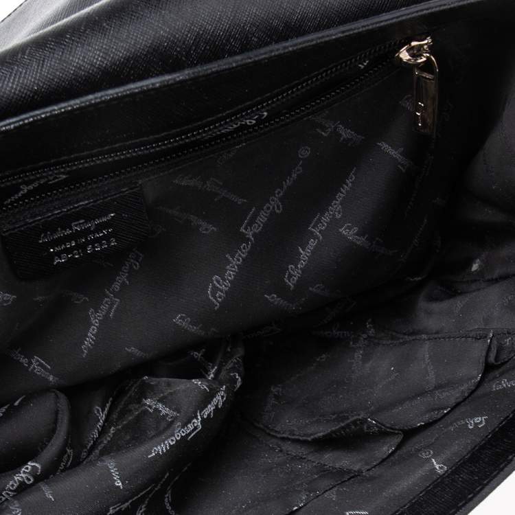 Pre Owned Salvatore Ferragamo Black Leather Gancio Flap Satchel