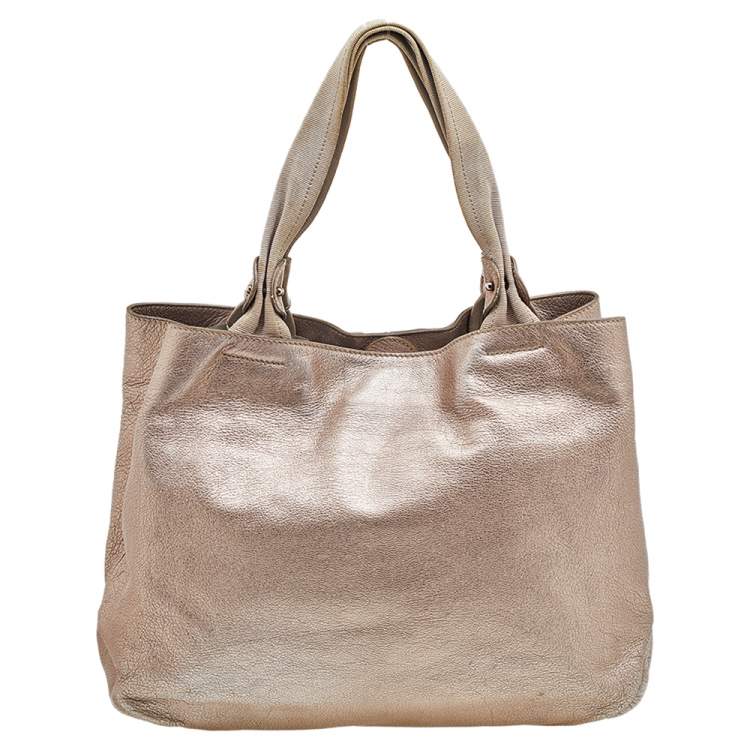 Pre Owned Salvatore Ferragamo Metallic Bronze Leather Miss Vara Bow Tote