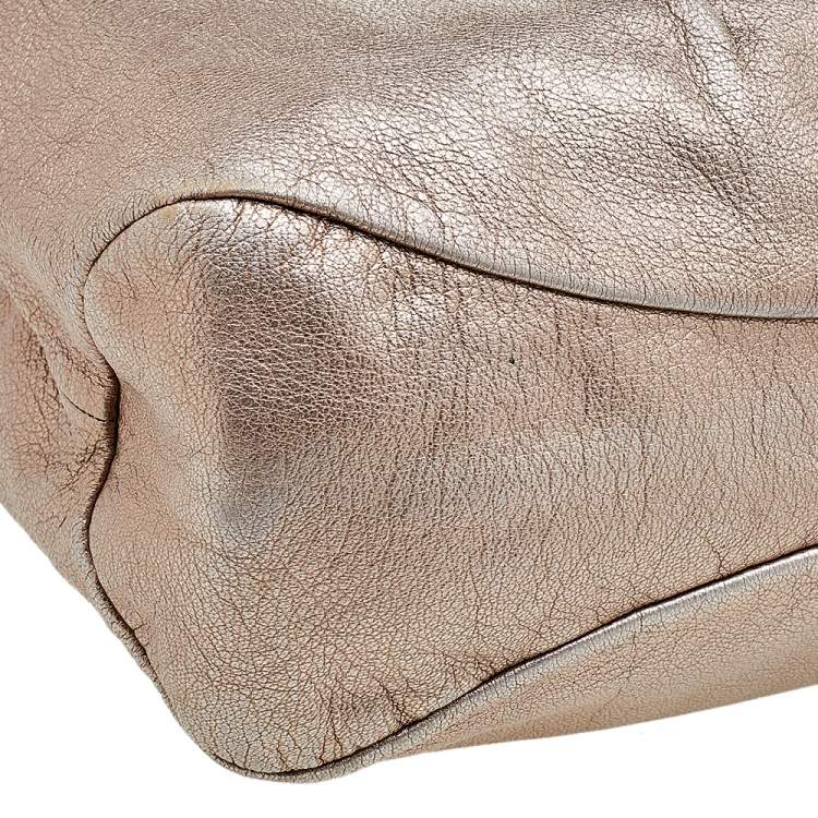 Pre Owned Salvatore Ferragamo Metallic Bronze Leather Miss Vara Bow Tote