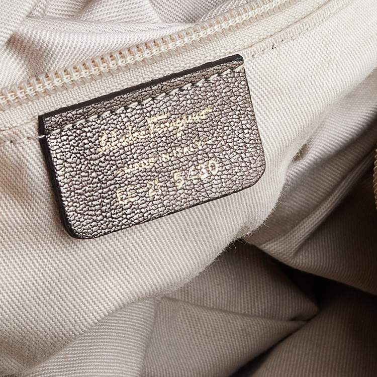 Pre Owned Salvatore Ferragamo Metallic Grey Leather Gancini Front Pocket Satchel
