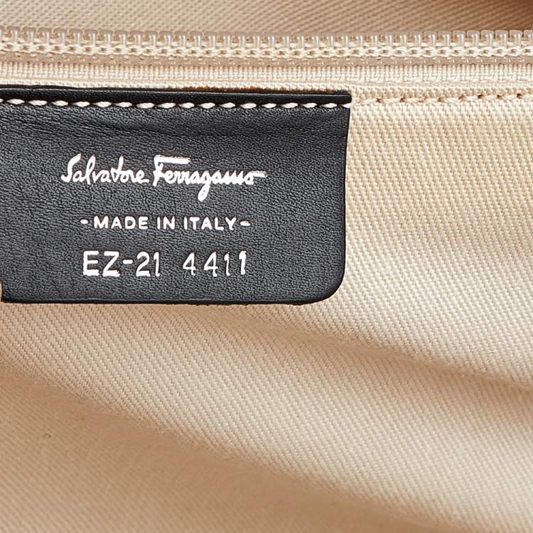 Pre Owned Salvatore Ferragamo Black Wicker and Leather Large Gancini Belted Tote