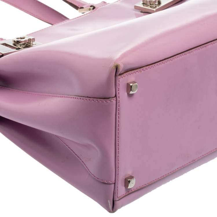 Pre Owned Salvatore Ferragamo Purple Leather Gancini Buckle Tote
