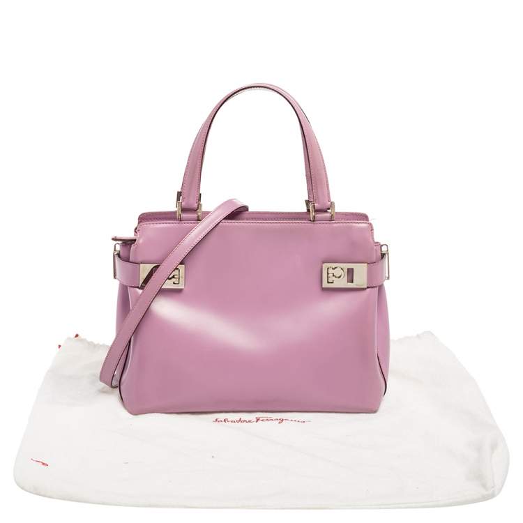 Pre Owned Salvatore Ferragamo Purple Leather Gancini Buckle Tote