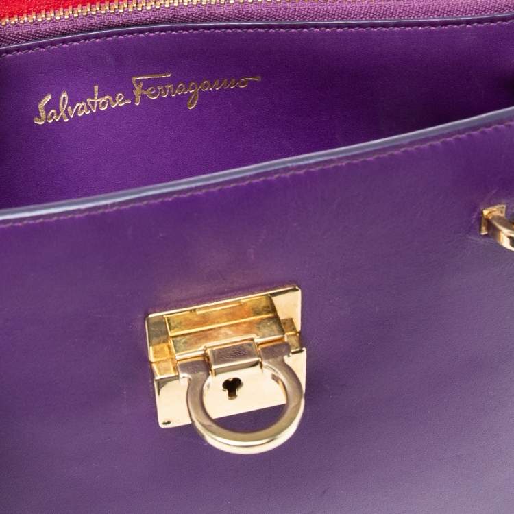 Pre Owned Salvatore Ferragamo Purple Leather Gancio Lock Tote