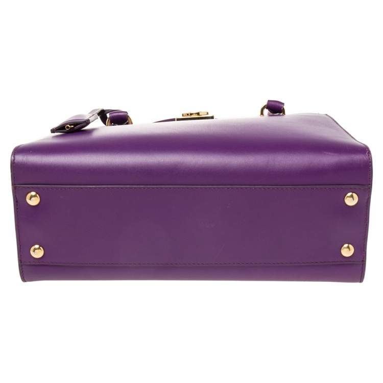 Pre Owned Salvatore Ferragamo Purple Leather Gancio Lock Tote