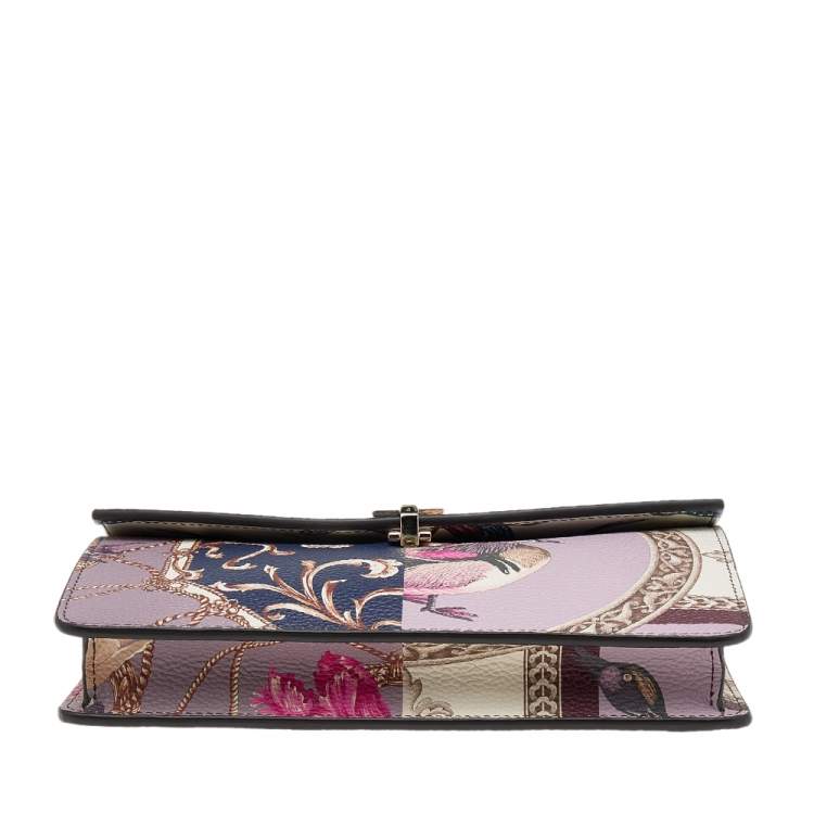 Pre Owned Salvatore Ferragamo Multicolor Foulard Print Leather Chain Crossbody Bag 
