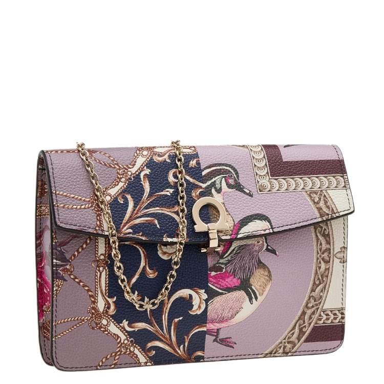 Pre Owned Salvatore Ferragamo Multicolor Foulard Print Leather Chain Crossbody Bag 