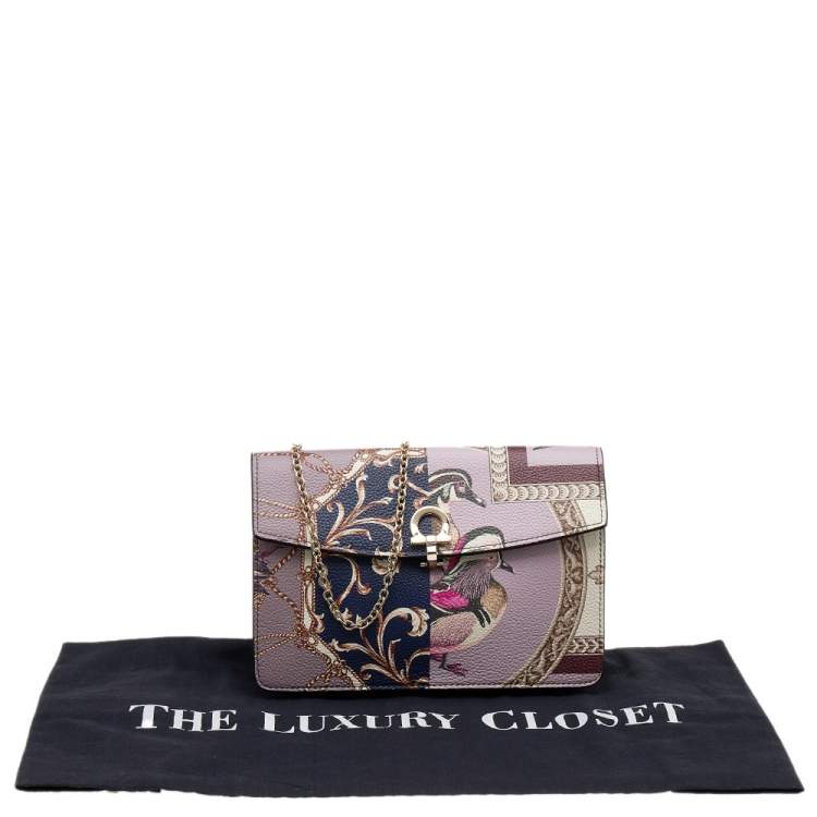 Pre Owned Salvatore Ferragamo Multicolor Foulard Print Leather Chain Crossbody Bag 