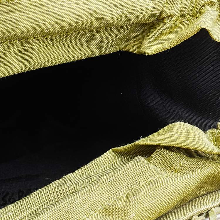 Pre Owned Salvatore Ferragamo Green Woven Leather And Fabric Metal Handle Tote