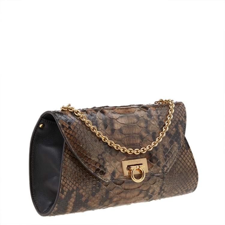 Pre Owned Salvatore Ferragamo Brown Python Crossbody Bag