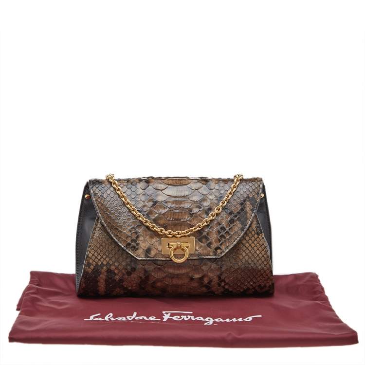 Pre Owned Salvatore Ferragamo Brown Python Crossbody Bag