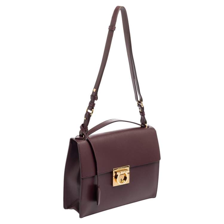 Pre Owned Salvatore Ferragamo Burgundy Leather Marisol Top Handle Bag
