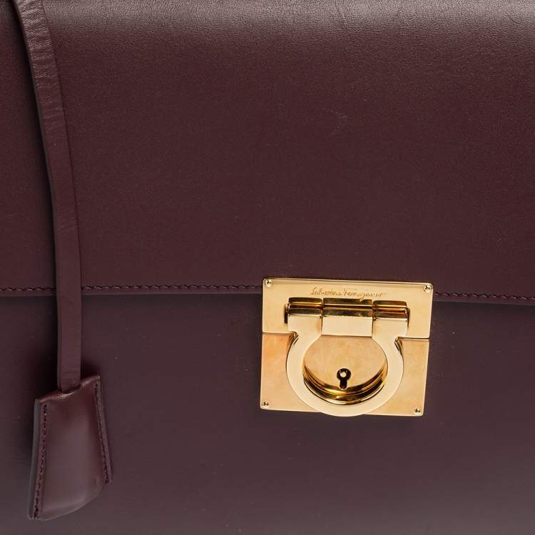 Pre Owned Salvatore Ferragamo Burgundy Leather Marisol Top Handle Bag
