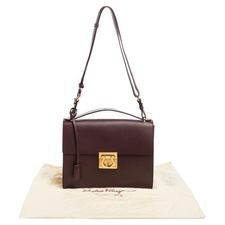 Pre Owned Salvatore Ferragamo Burgundy Leather Marisol Top Handle Bag