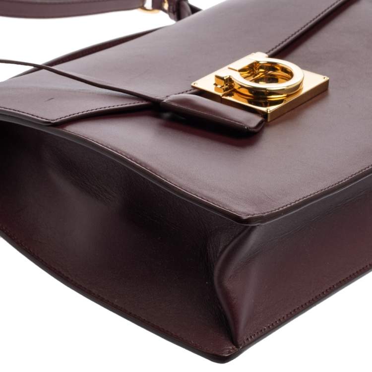 Pre Owned Salvatore Ferragamo Burgundy Leather Marisol Top Handle Bag