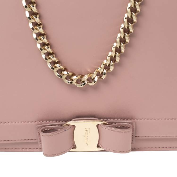 Pre Owned Salvatore Ferragamo Pink Leather Vara Bow Shoulder Bag