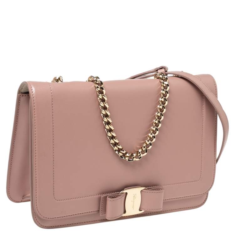 Pre Owned Salvatore Ferragamo Pink Leather Vara Bow Shoulder Bag