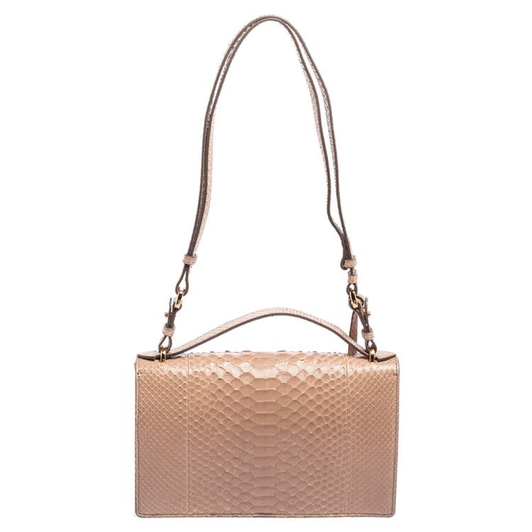 Pre Owned Salvatore Ferragamo Dusty Pink Python Gancio Flap Top Handle Bag