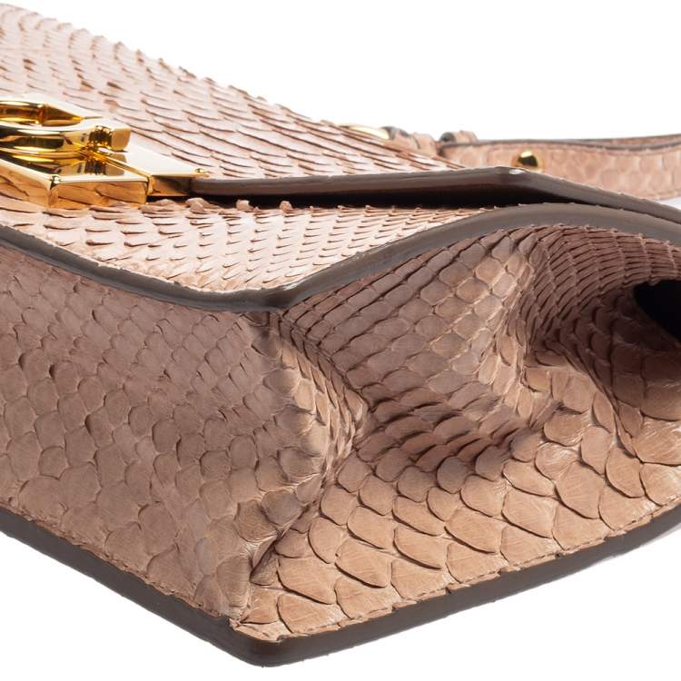 Pre Owned Salvatore Ferragamo Dusty Pink Python Gancio Flap Top Handle Bag
