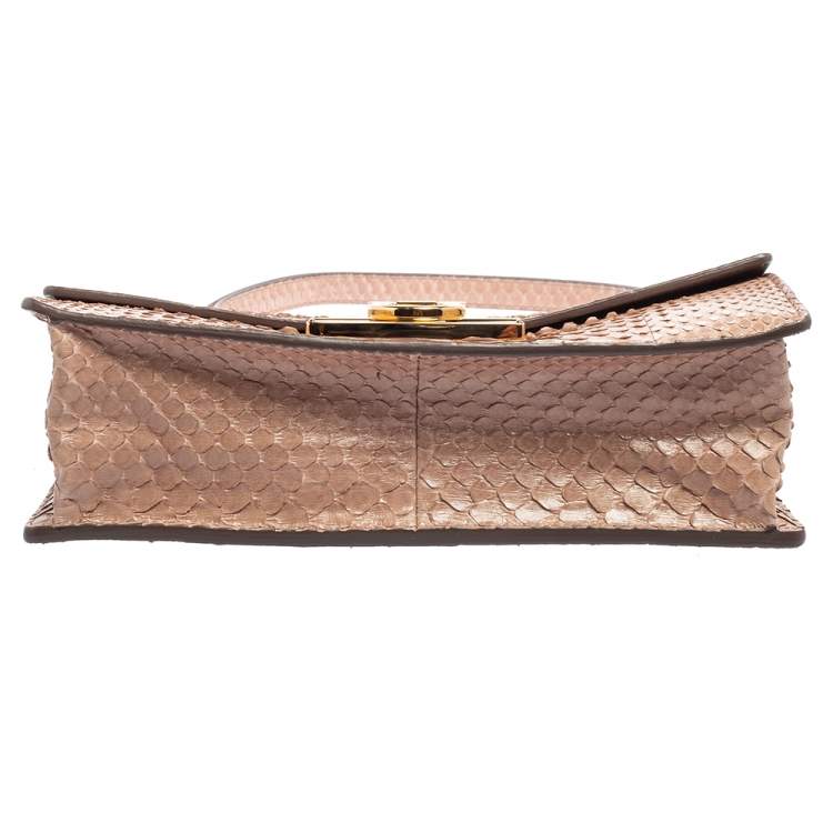 Pre Owned Salvatore Ferragamo Dusty Pink Python Gancio Flap Top Handle Bag