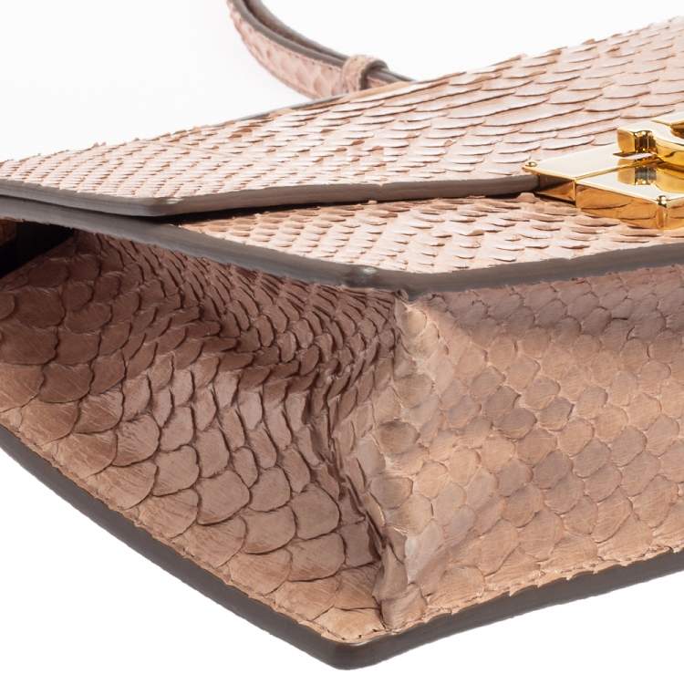 Pre Owned Salvatore Ferragamo Dusty Pink Python Gancio Flap Top Handle Bag
