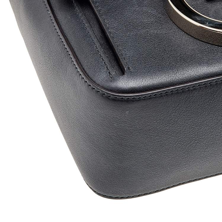 Pre Owned Salvatore Ferragamo Navy Blue Leather Gancio Shoulder Bag