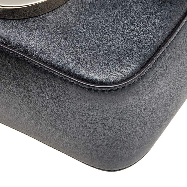 Pre Owned Salvatore Ferragamo Navy Blue Leather Gancio Shoulder Bag