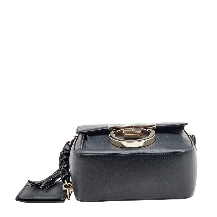 Pre Owned Salvatore Ferragamo Navy Blue Leather Gancio Shoulder Bag