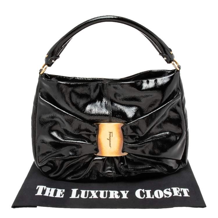 Pre Owned Salvatore Ferragamo Black Patent Leather Hobo