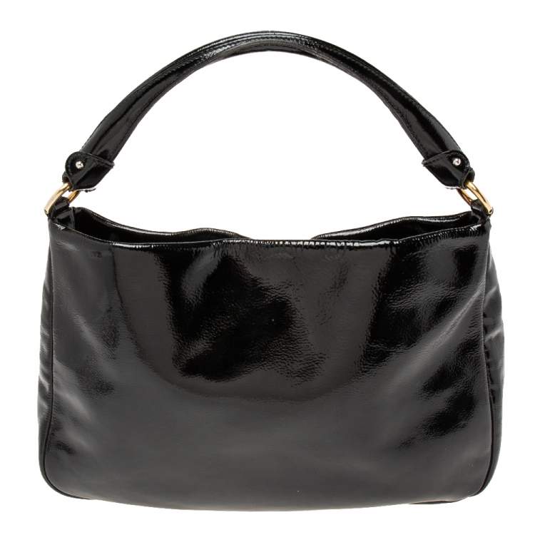 Pre Owned Salvatore Ferragamo Black Patent Leather Hobo