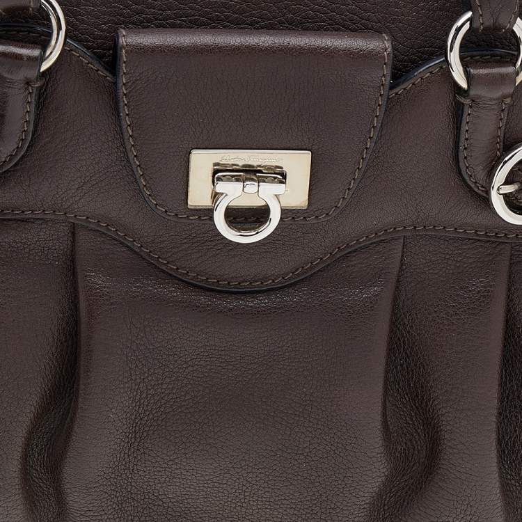 Pre Owned Salvatore Ferragamo Dark Brown Leather Marisa Satchel