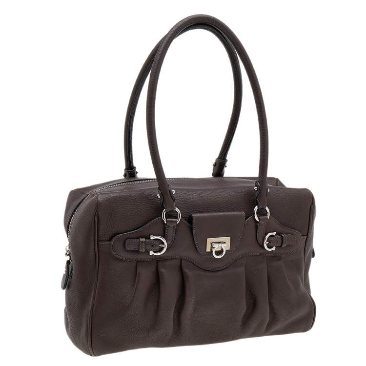 Pre Owned Salvatore Ferragamo Dark Brown Leather Marisa Satchel