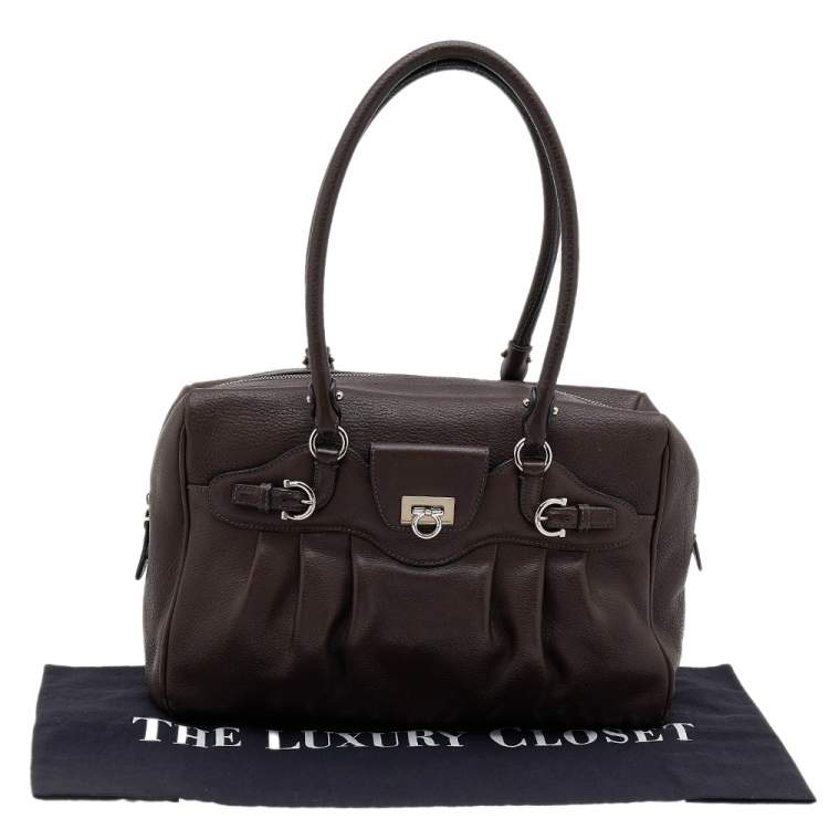 Pre Owned Salvatore Ferragamo Dark Brown Leather Marisa Satchel