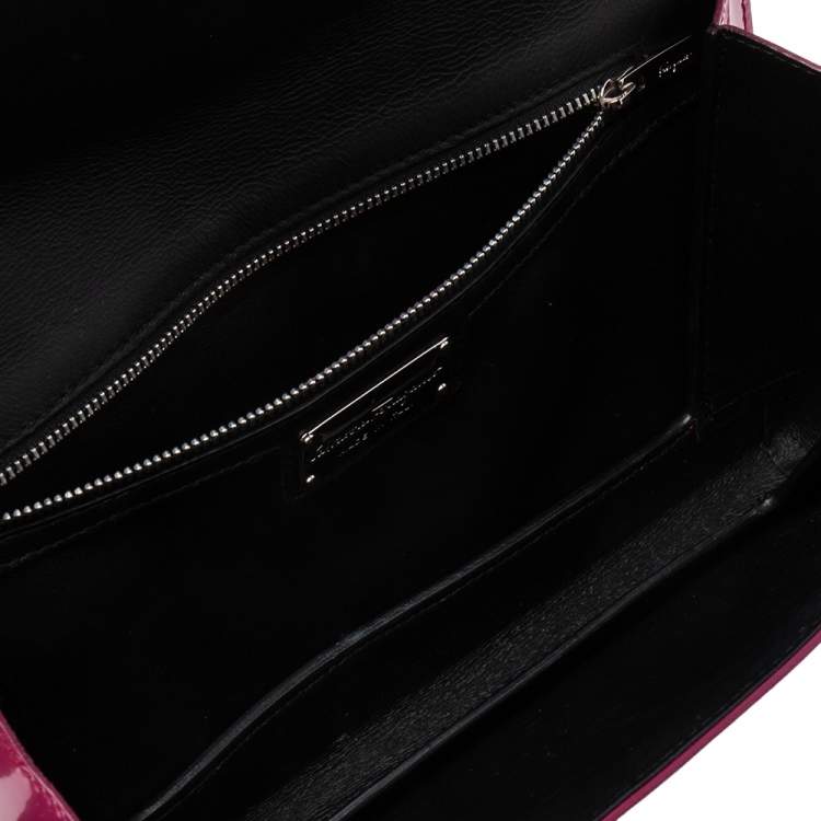 Pre Owned Salvatore Ferragamo Fuchsia Patent Leather Vara Bow Chain Shoulder Bag