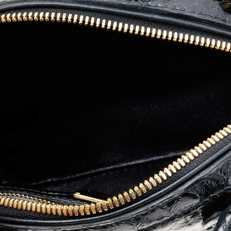 Pre Owned Salvatore Ferragamo Black Python Small Fiamma Satchel