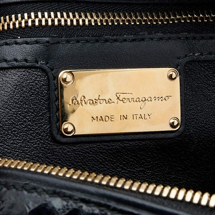 Pre Owned Salvatore Ferragamo Black Python Small Fiamma Satchel
