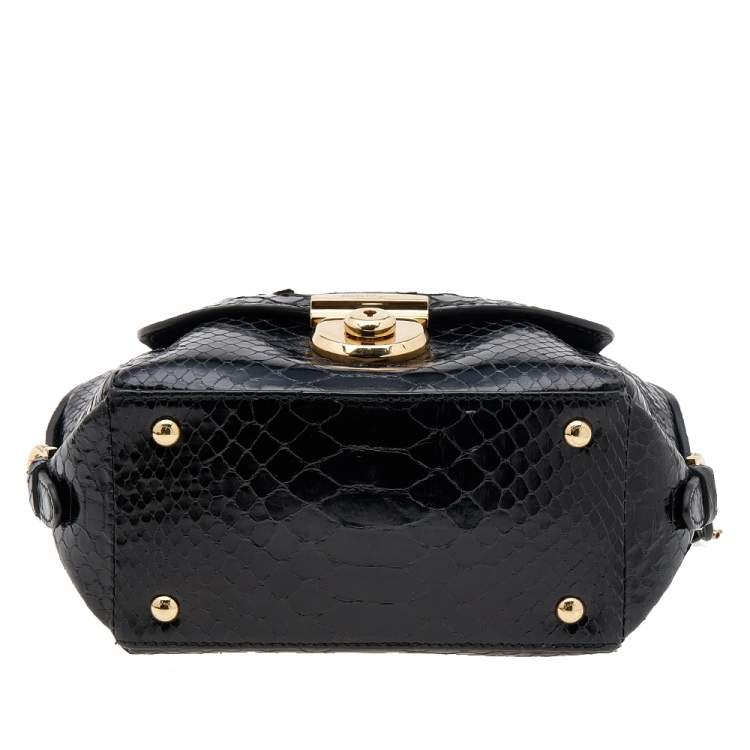 Pre Owned Salvatore Ferragamo Black Python Small Fiamma Satchel