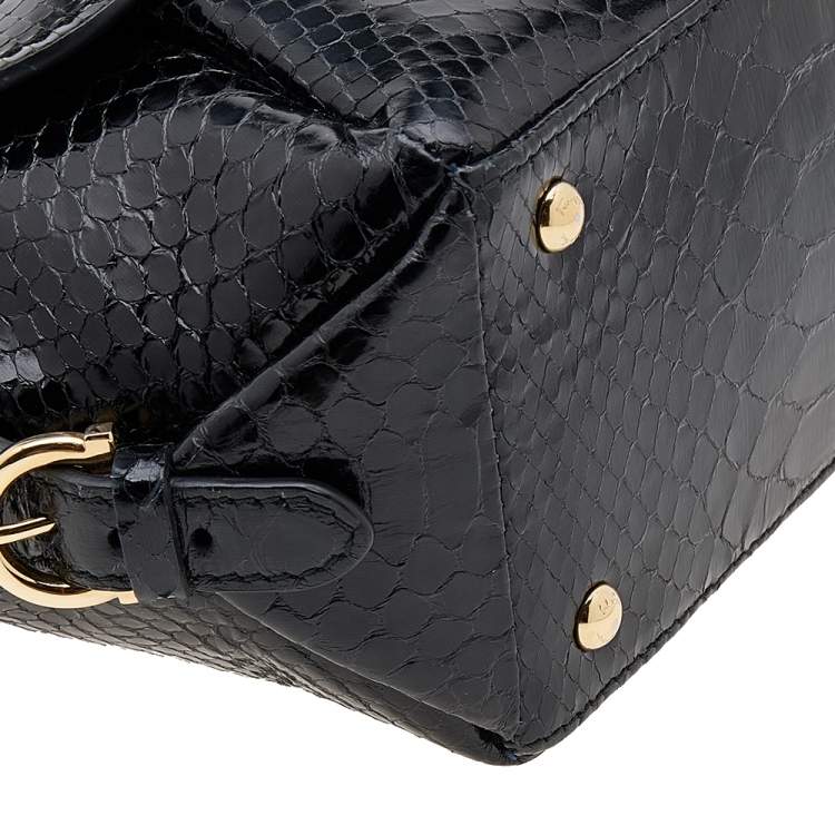 Pre Owned Salvatore Ferragamo Black Python Small Fiamma Satchel