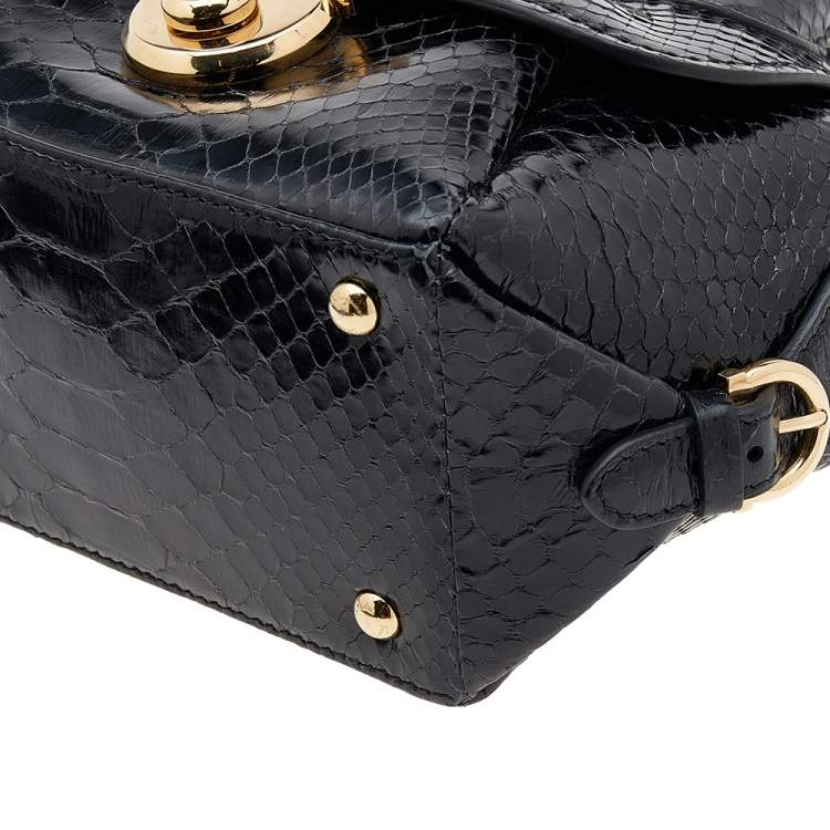 Pre Owned Salvatore Ferragamo Black Python Small Fiamma Satchel